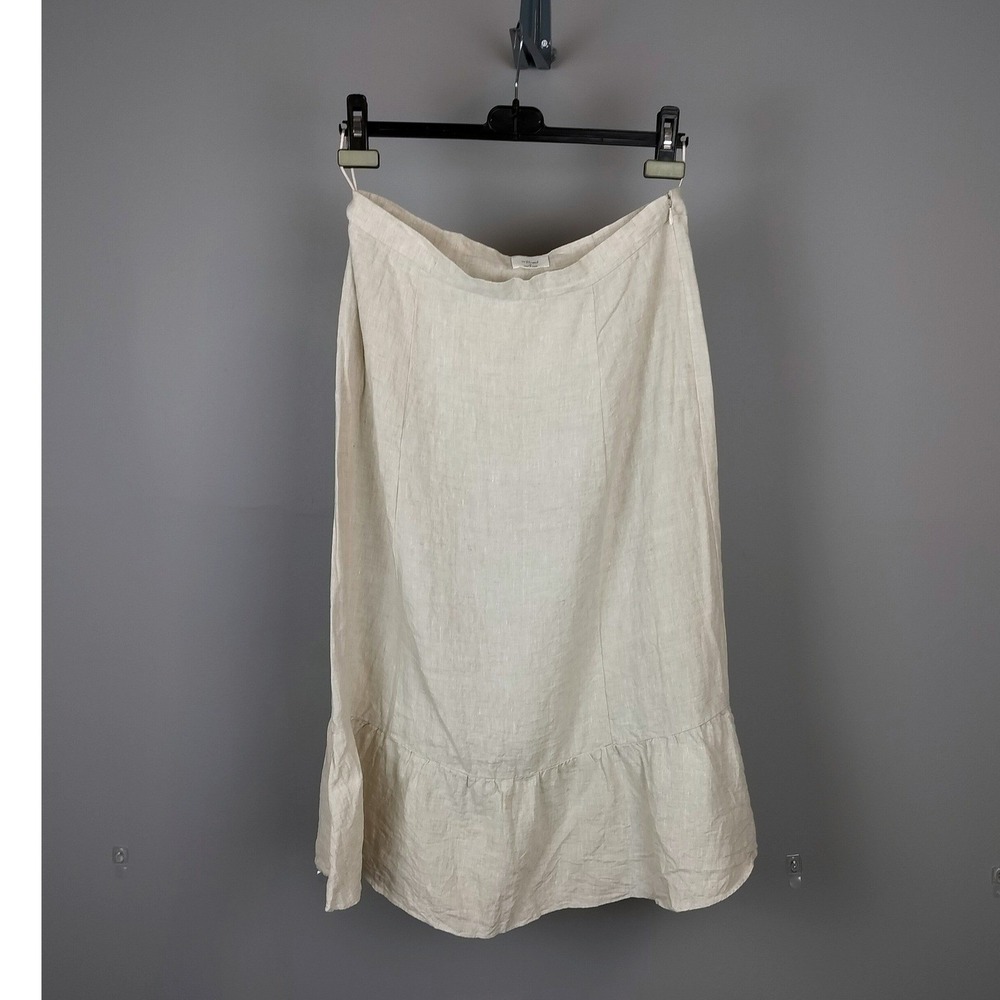 Wilfred Aritzia Chariot Linen Flounce Midi Skirt Womens 10 Beige Mermaid Summer